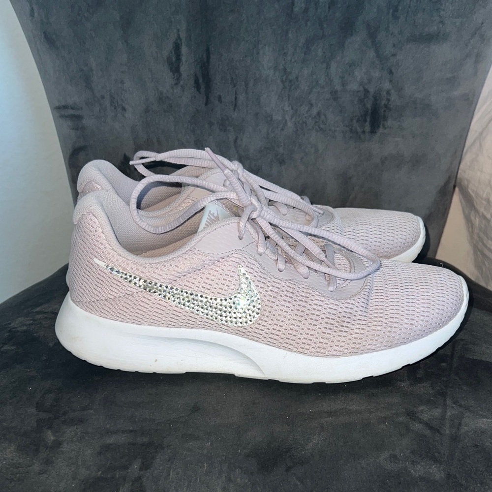 Rhinestone Nike Mauve Women's Sneakers with Silver Swoosh - Picture 7 of 13